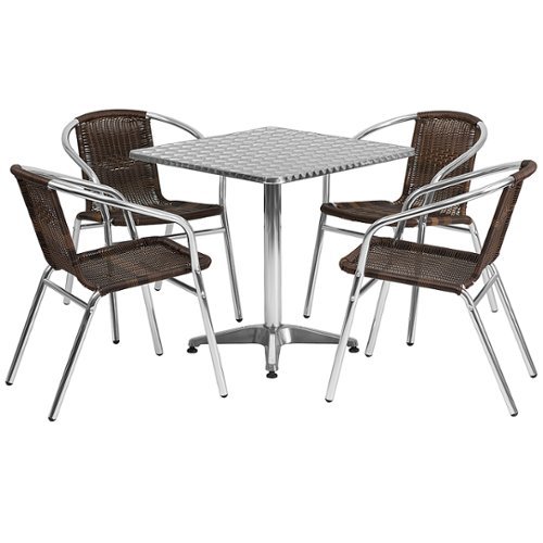 Flash Furniture - Lila Outdoor Square Contemporary Aluminum 5 Piece Patio Set - Dark Brown 0