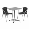 Flash Furniture - Lila Outdoor Square Contemporary Aluminum 3 Piece Patio Set - Black 0