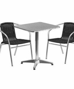 Flash Furniture - Lila Outdoor Square Contemporary Aluminum 3 Piece Patio Set - Black 0