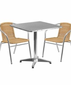 Flash Furniture - Lila Outdoor Square Contemporary Aluminum 3 Piece Patio Set - Beige 0