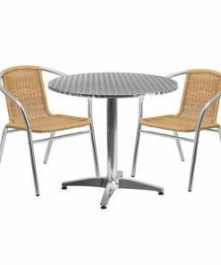 Flash Furniture - Lila Outdoor Round Contemporary Aluminum 3 Piece Patio Set - Beige 1