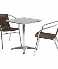 Flash Furniture - Lila Outdoor Square Contemporary Aluminum 3 Piece Patio Set - Dark Brown 0