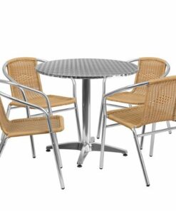 Flash Furniture - Lila Outdoor Round Contemporary Aluminum 5 Piece Patio Set - Beige 0
