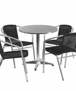 Flash Furniture - Lila Outdoor Round Contemporary Aluminum 5 Piece Patio Set - Black 0