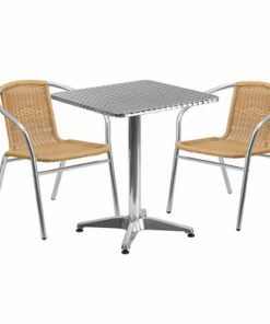 Flash Furniture - Lila Outdoor Square Contemporary Aluminum 3 Piece Patio Set - Beige 1