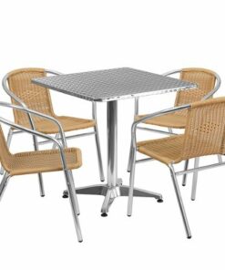 Flash Furniture - Lila Outdoor Square Contemporary Aluminum 5 Piece Patio Set - Beige 1