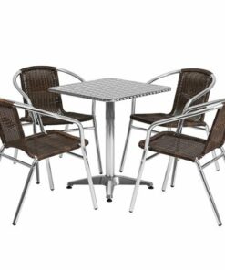 Flash Furniture - Lila Outdoor Square Contemporary Aluminum 5 Piece Patio Set - Dark Brown 1