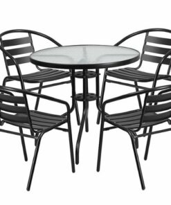 Flash Furniture - Lila Outdoor Round Contemporary Metal 5 Piece Patio Set - Clear/Black