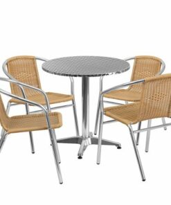 Flash Furniture - Lila Outdoor Round Contemporary Aluminum 5 Piece Patio Set - Beige 1