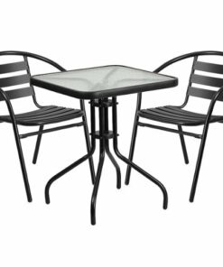 Flash Furniture - Lila Outdoor Square Contemporary Aluminum 3 Piece Patio Set - Clear/Black