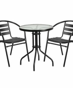 Flash Furniture - Lila Outdoor Round Contemporary Metal 3 Piece Patio Set - Clear/Black 0