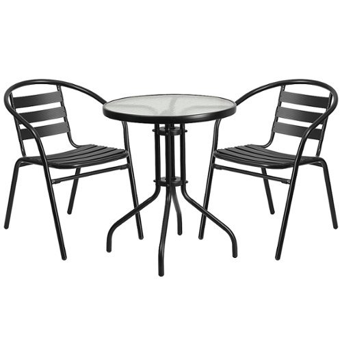 Flash Furniture - Lila Outdoor Round Contemporary Metal 3 Piece Patio Set - Clear/Black 0