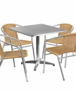 Flash Furniture - Lila Outdoor Square Contemporary Aluminum 5 Piece Patio Set - Beige 2