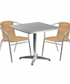 Flash Furniture - Lila Outdoor Square Contemporary Aluminum 3 Piece Patio Set - Beige 2