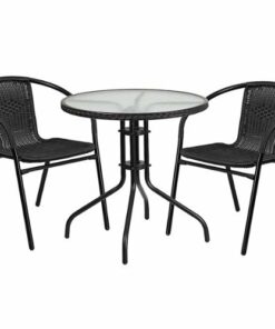 Flash Furniture - Lila Outdoor Round Contemporary Metal 3 Piece Patio Set - Clear Top/Black Rattan