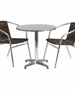 Flash Furniture - Lila Outdoor Round Contemporary Aluminum 3 Piece Patio Set - Dark Brown 1
