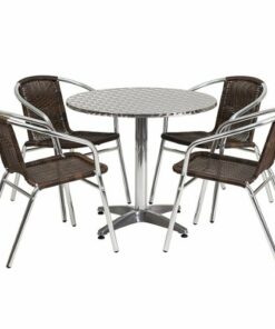 Flash Furniture - Lila Outdoor Round Contemporary Aluminum 5 Piece Patio Set - Dark Brown 0