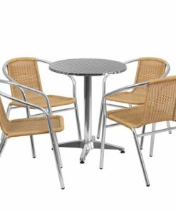 Flash Furniture - Lila Outdoor Round Contemporary Aluminum 5 Piece Patio Set - Beige 2