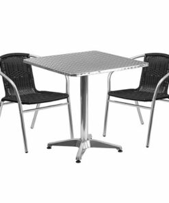 Flash Furniture - Lila Outdoor Square Contemporary Aluminum 3 Piece Patio Set - Black 2