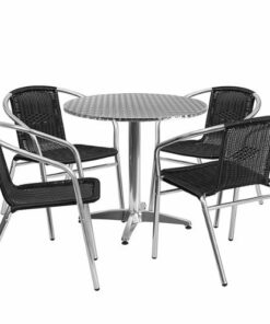 Flash Furniture - Lila Outdoor Round Contemporary Aluminum 5 Piece Patio Set - Black 2