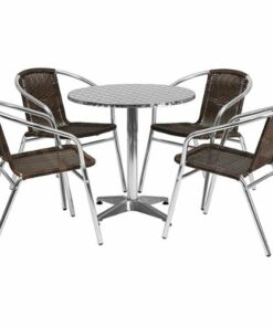 Flash Furniture - Lila Outdoor Round Contemporary Aluminum 5 Piece Patio Set - Dark Brown 1