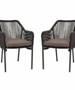 Flash Furniture - Kallie Woven Indoor/Outdoor Stacking Club Chairs in Black - Gray Cushions-Set of 2 - Black/Gray
