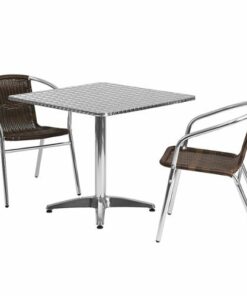 Flash Furniture - Lila Outdoor Square Contemporary Aluminum 3 Piece Patio Set - Dark Brown 1