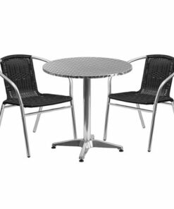 Flash Furniture - Lila Outdoor Round Contemporary Aluminum 3 Piece Patio Set - Black 1
