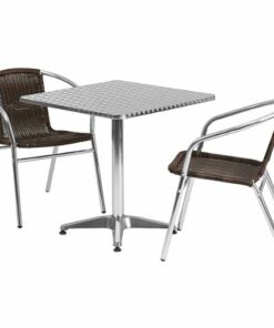 Flash Furniture - Lila Outdoor Square Contemporary Aluminum 3 Piece Patio Set - Dark Brown 2