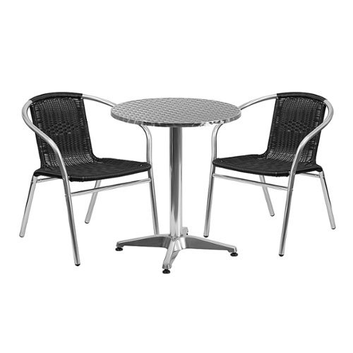 Flash Furniture - Lila Outdoor Round Contemporary Aluminum 3 Piece Patio Set - Black 2