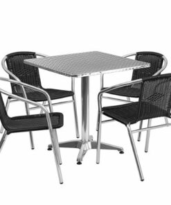 Flash Furniture - Lila Outdoor Square Contemporary Aluminum 5 Piece Patio Set - Black 0
