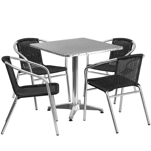 Flash Furniture - Lila Outdoor Square Contemporary Aluminum 5 Piece Patio Set - Black 0