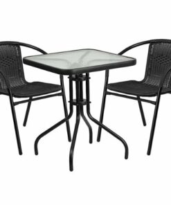 Flash Furniture - Lila Outdoor Square Contemporary Metal 3 Piece Patio Set - Clear/Black