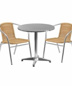 Flash Furniture - Lila Outdoor Round Contemporary Aluminum 3 Piece Patio Set - Beige 2