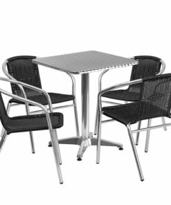 Flash Furniture - Lila Outdoor Square Contemporary Aluminum 5 Piece Patio Set - Black 1