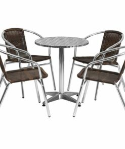 Flash Furniture - Lila Outdoor Round Contemporary Aluminum 5 Piece Patio Set - Dark Brown 2