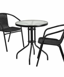 Flash Furniture - Lila Outdoor Round Contemporary Metal 3 Piece Patio Set - Clear/Black 1