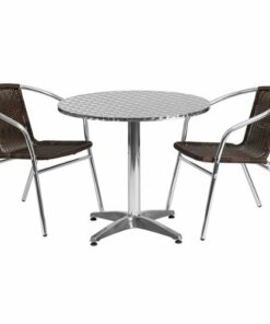 Flash Furniture - Lila Outdoor Round Contemporary Aluminum 3 Piece Patio Set - Dark Brown 2