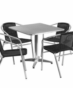 Flash Furniture - Lila Outdoor Square Contemporary Aluminum 5 Piece Patio Set - Black 2