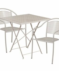 Flash Furniture - Oia Outdoor Square Contemporary Metal 3 Piece Patio Set - Light Gray 0