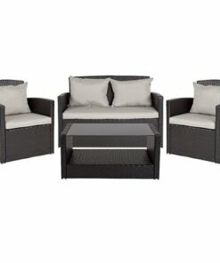 Flash Furniture - Aransas Outdoor Rectangle Contemporary Metal 4 Piece Patio Set - Black