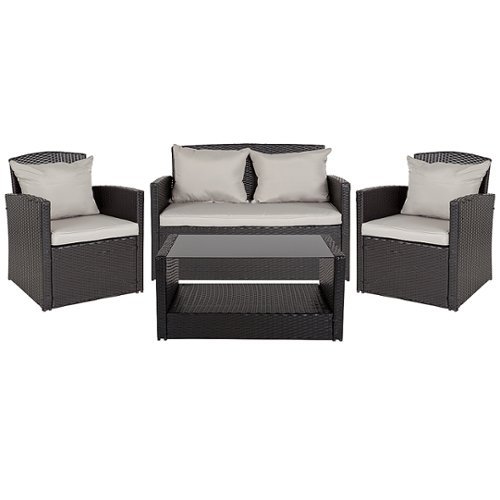 Flash Furniture - Aransas Outdoor Rectangle Contemporary Metal 4 Piece Patio Set - Black
