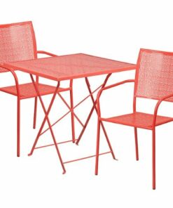 Flash Furniture - Oia Outdoor Square Contemporary Metal 3 Piece Patio Set - Coral 0