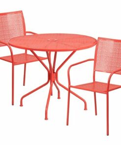 Flash Furniture - Oia Outdoor Round Contemporary Metal 3 Piece Patio Set - Coral 0