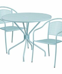 Flash Furniture - Oia Outdoor Round Contemporary Metal 3 Piece Patio Set - Sky Blue 0