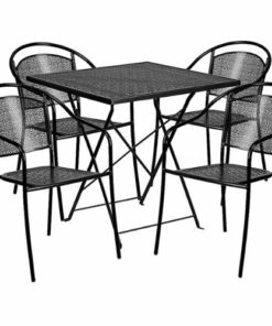 Flash Furniture - Oia Outdoor Square Contemporary Metal 5 Piece Patio Set - Black 0