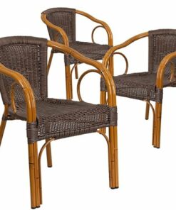Flash Furniture - Lila Patio Chair (set of 3) - Dark Brown Rattan/Red Bamboo-Aluminum Frame