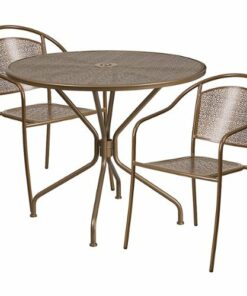 Flash Furniture - Oia Outdoor Round Contemporary Metal 3 Piece Patio Set - Gold 0