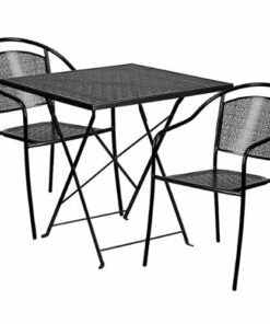 Flash Furniture - Oia Outdoor Square Contemporary Metal 3 Piece Patio Set - Black 0