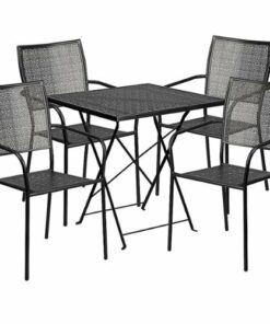 Flash Furniture - Oia Outdoor Square Contemporary Metal 5 Piece Patio Set - Black 1